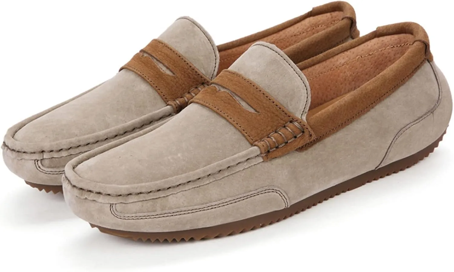 Easy to Put and Remove. Smoking Loafer Driving Moccasins for Men Suede Vamp Genuine Leather Stitching Details Round Toe Penny Loafer Flexible Resistant Comfortable Casual for All Occasions