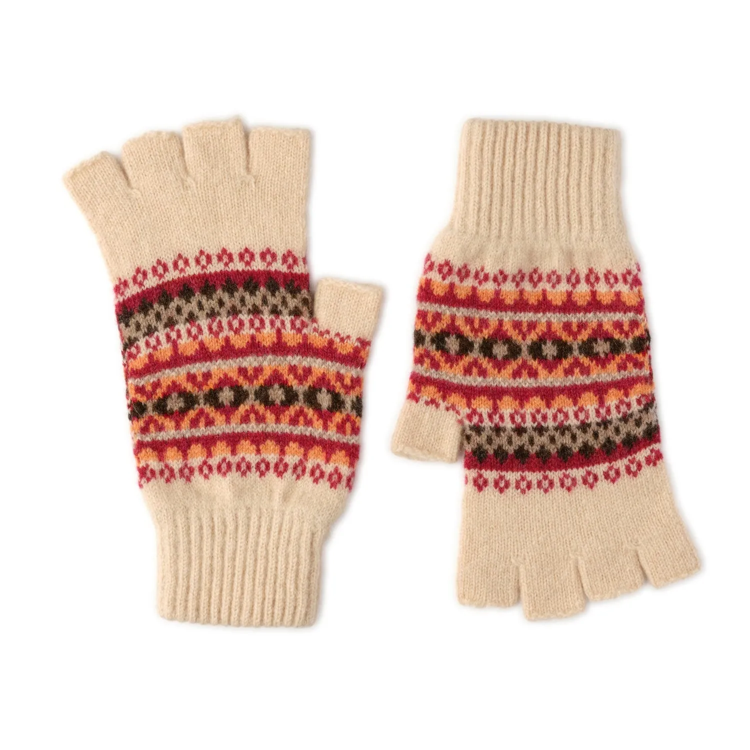 Ladies Fairisle Patterned Fingerless Gloves - Kerse Lomond Lambswool
