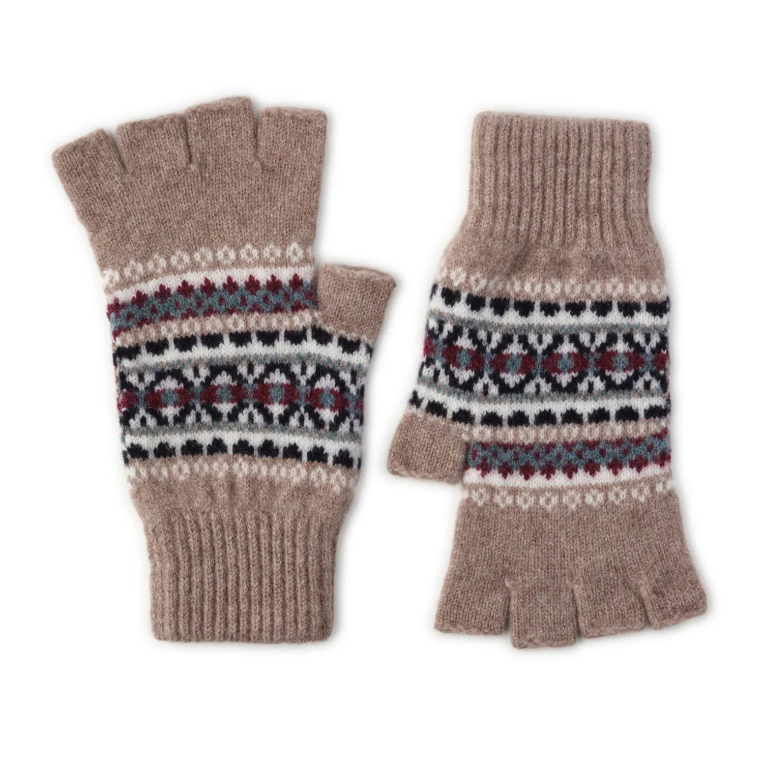 Ladies Fairisle Patterned Fingerless Gloves - Kerse Lomond Lambswool