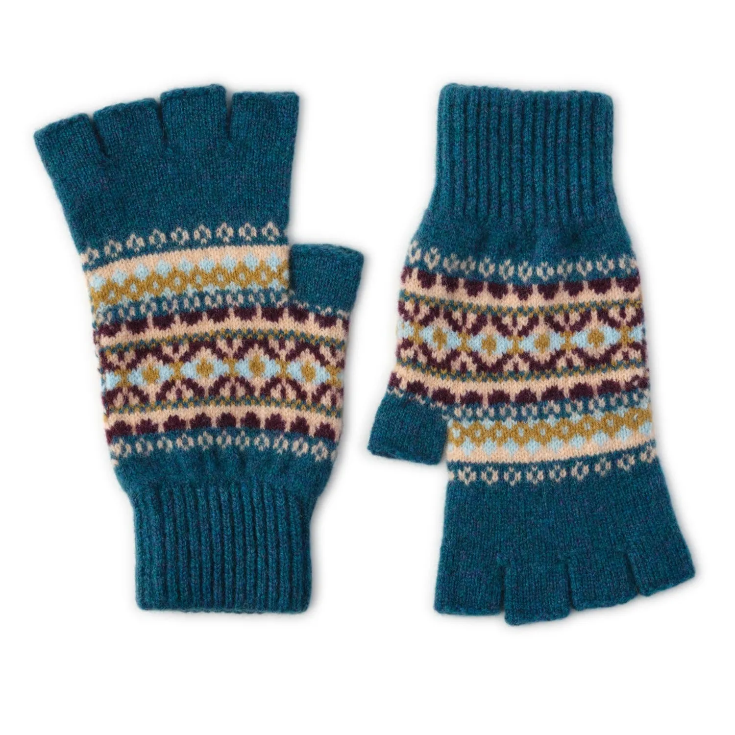 Ladies Fairisle Patterned Fingerless Gloves - Kerse Lomond Lambswool