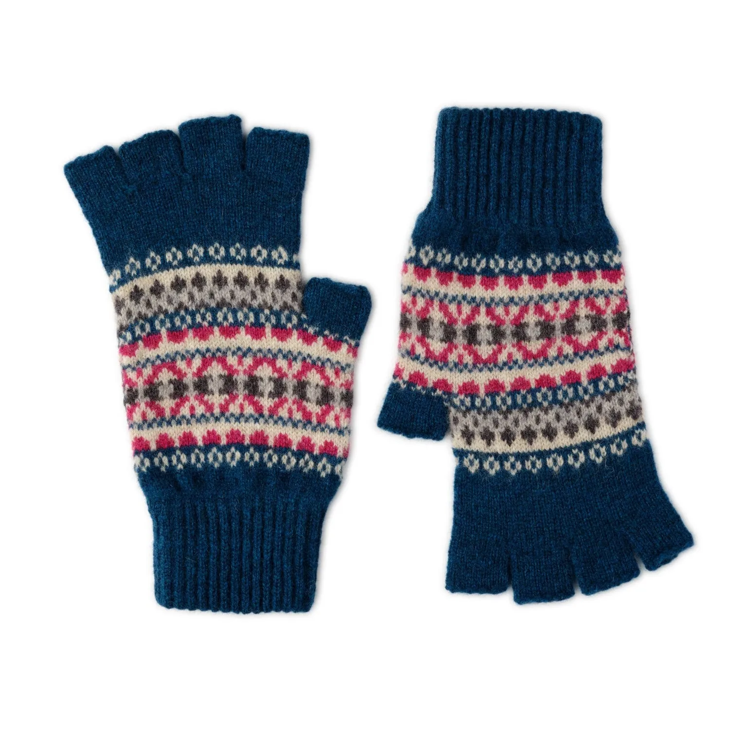 Ladies Fairisle Patterned Fingerless Gloves - Kerse Lomond Lambswool