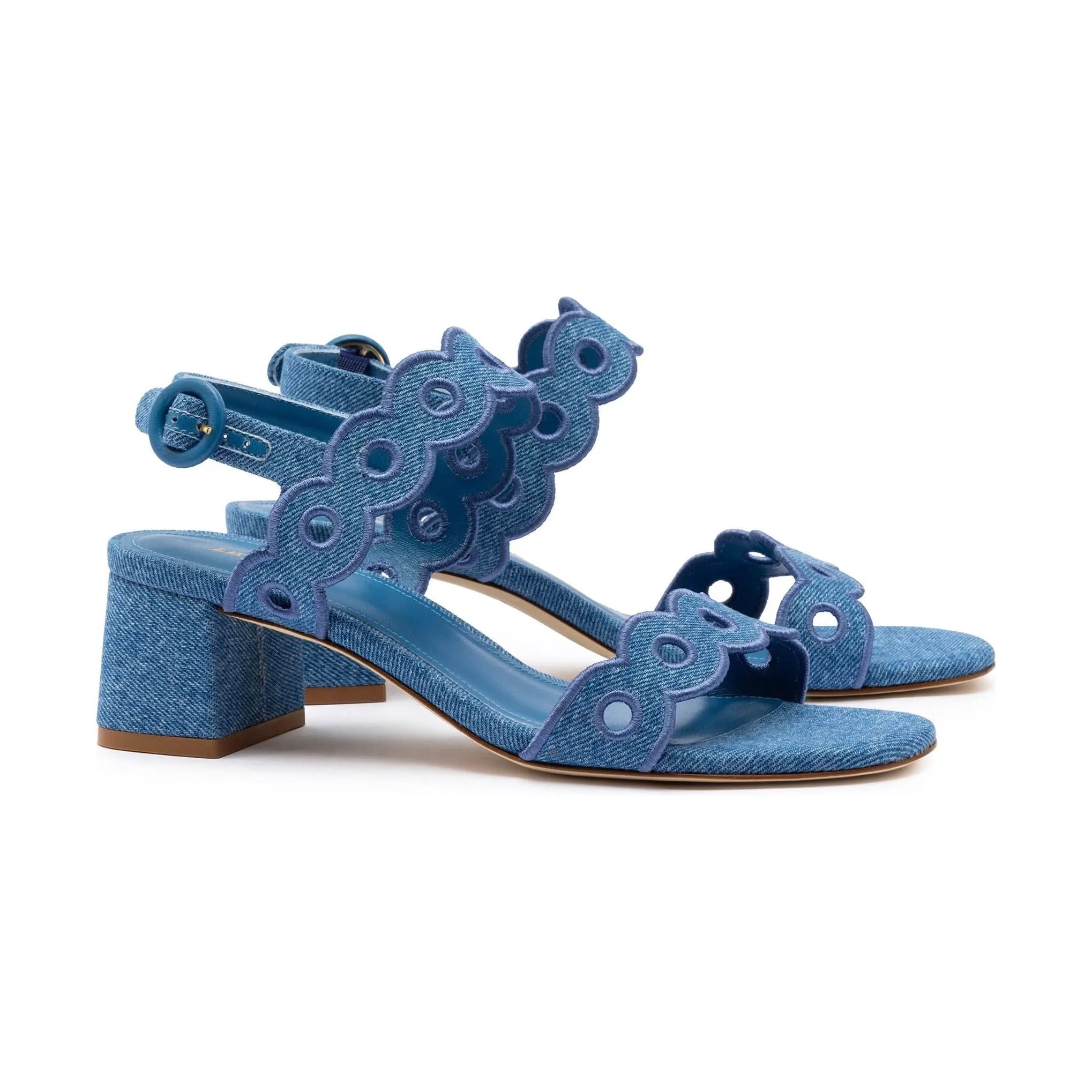 Florence Broderie Sandal In Blue Denim
