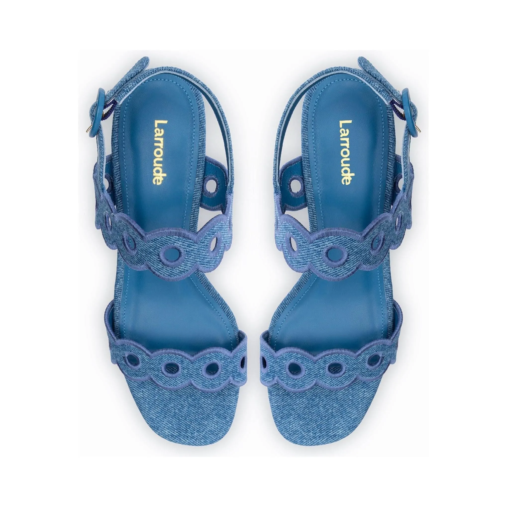 Florence Broderie Sandal In Blue Denim