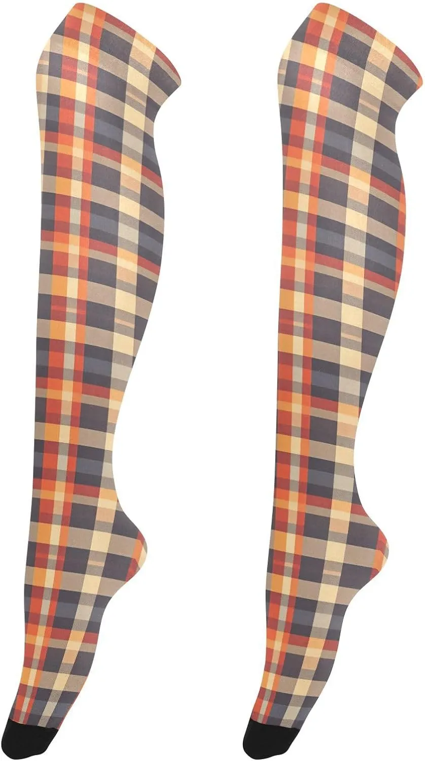 FRODOTGV Colorful Checked Thigh High Tube Socks for Women Fashionable Extra Long Knee Boot Stockings for Ladies Over Knee Socks
