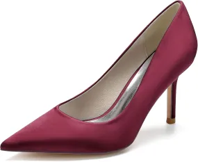 FufoneUS Wedding Bridal Shoes Women's Stiletto High Heel Dress Pumps Pointed Toe Evening Party Shoes,Burgundy,11