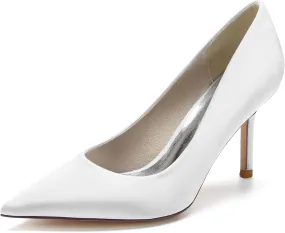 FufoneUS Wedding Bridal Shoes Women's Stiletto High Heel Dress Pumps Pointed Toe Evening Party Shoes,White,7