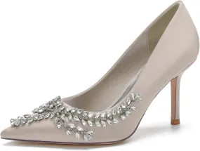 FufoneUS Womens Pointed Toe High Heels Dress Pumps for Evening Stiletto Heels Bridal Wedding Shoes,Champagne,10