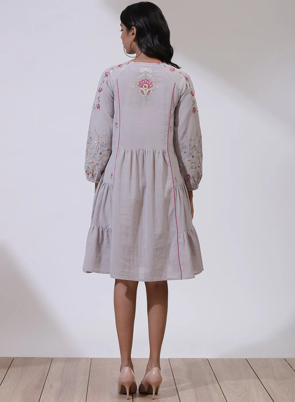 Glacier Grey Dusk till Dawn Collection Dress With Embroidery