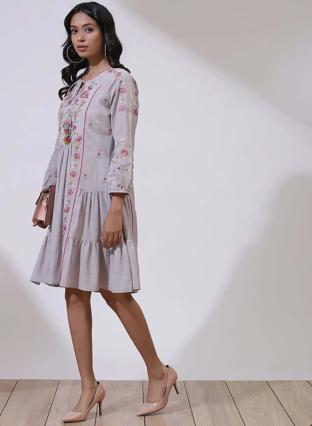 Glacier Grey Dusk till Dawn Collection Dress With Embroidery