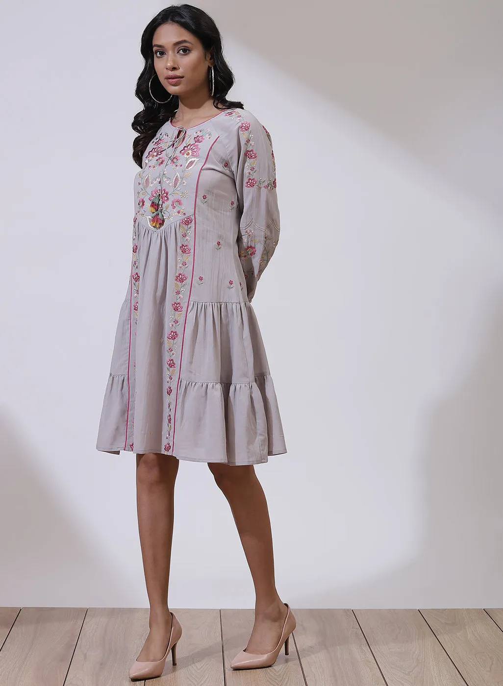 Glacier Grey Dusk till Dawn Collection Dress With Embroidery