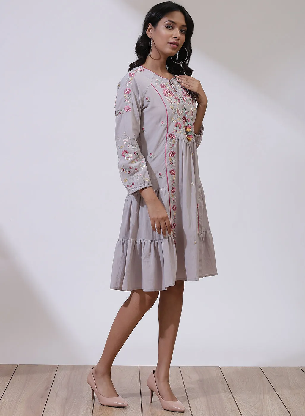 Glacier Grey Dusk till Dawn Collection Dress With Embroidery