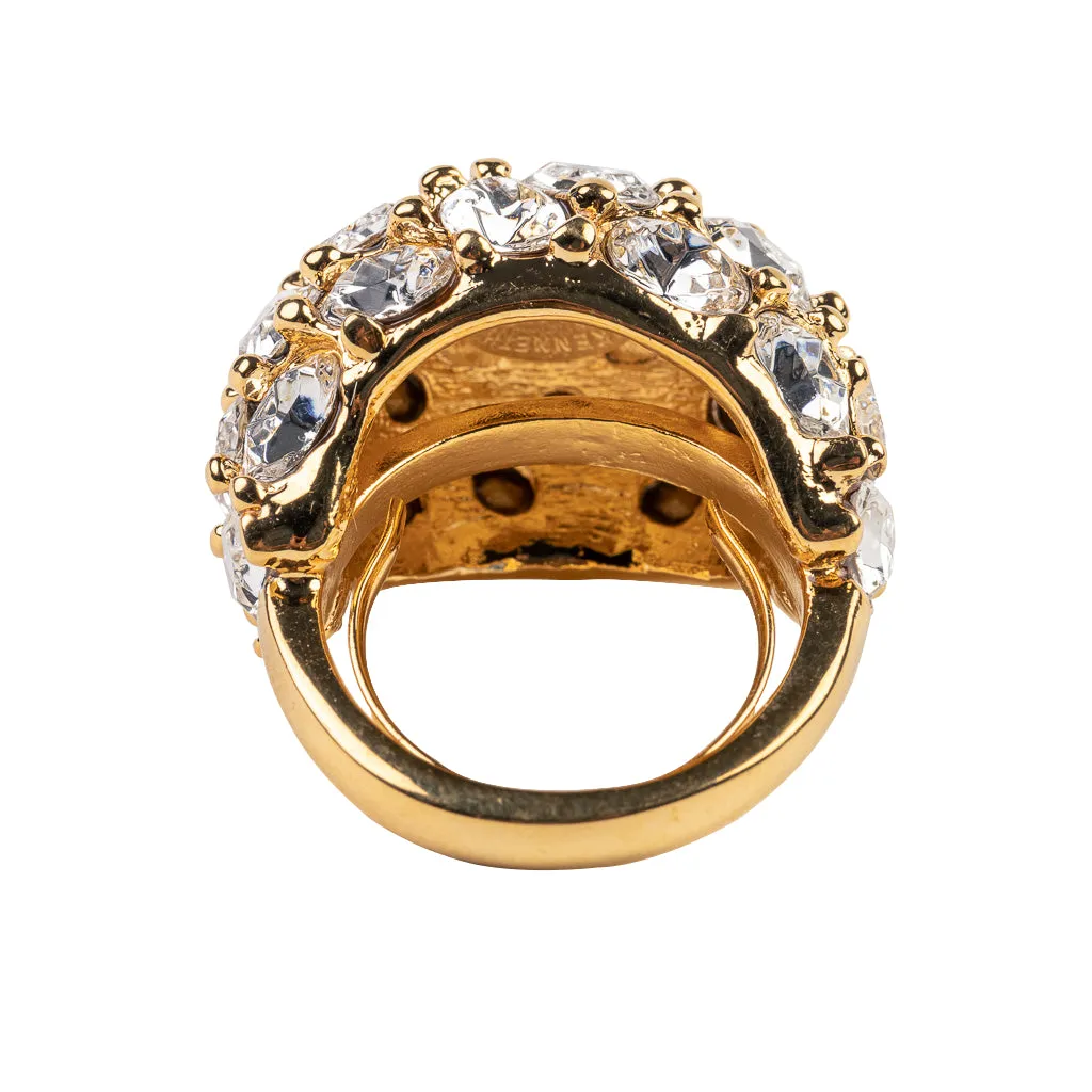 Gold and Crystal Cluster Dome Adjustable Ring