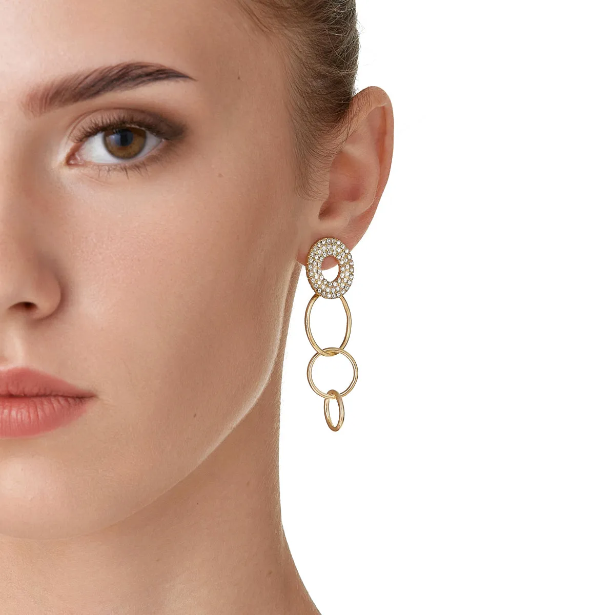 Gold Crystal Rings Dangle Earrings