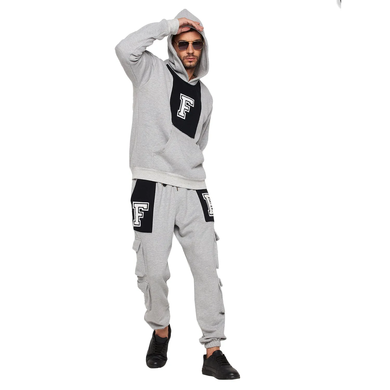 Grey Fleece Varsity Oversized Hooded Sweatshirt