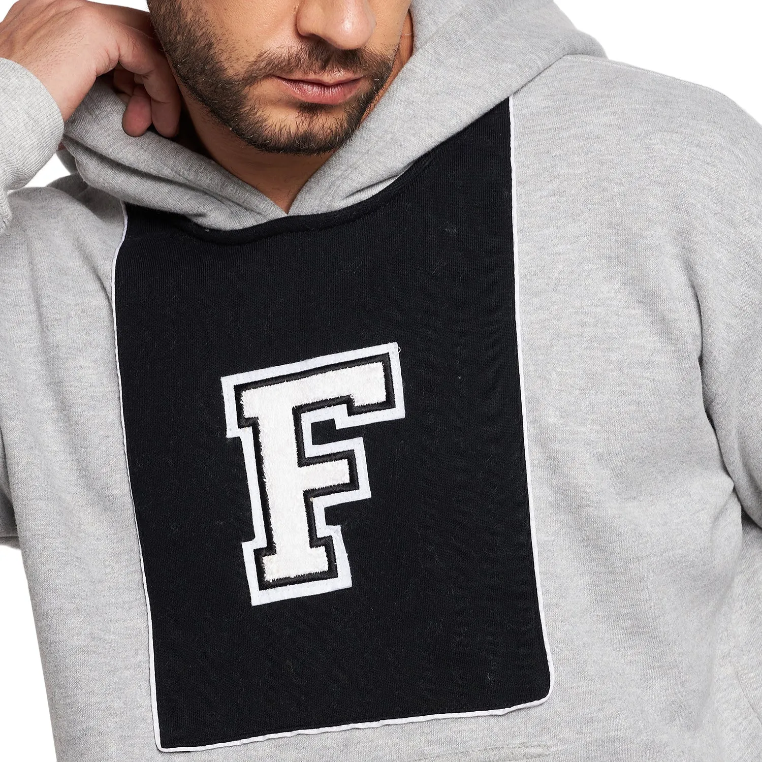 Grey Fleece Varsity Oversized Hooded Sweatshirt