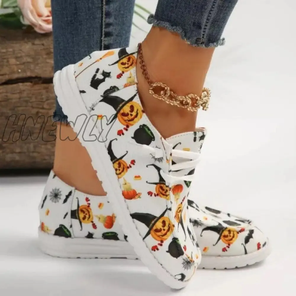 Hnewly - White Casual Patchwork Printing Round Comfortable Out Door Shoes