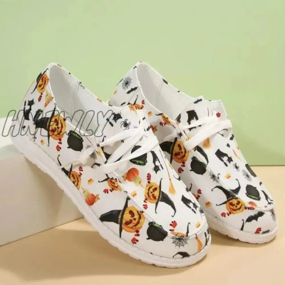 Hnewly - White Casual Patchwork Printing Round Comfortable Out Door Shoes