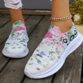 Hnewly - White Casual Patchwork Printing Round Mesh Breathable Comfortable Out Door Shoes