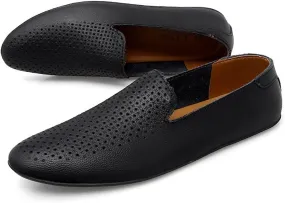 HOOENG Loafer Shoes Driving Moccasins for Men Genuine Leather Pointed Toe Perforated Breathable Rubber Sole Flat Heel Flexible Anti-Slip Lightweight Driving (Color : Black, Size : 9)