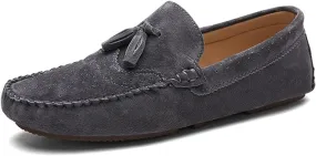 HOOENG Loafers Driving Moccasins Smoking Loafer for Men Suede Vamp Round Toe Tassel Stitching Details Resistant Soft Flexible Comfortable Flat Heel Driving Slip on (Color : Grey, Size : 8.5)