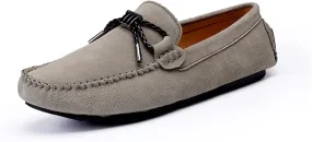 HOOENG Loafers Smoking Loafer Driving Moccasins for Men Genuine Leather Round Toe Stitching Details Bow Resistant Flexible Flat Heel Soft Walking Slip on (Color : Beige, Size : 7.5 M US)