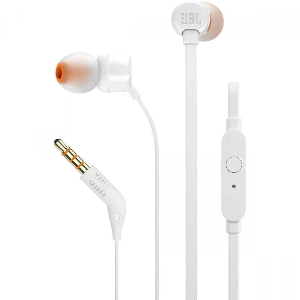 JBL IN-EAR Headphone and Mic Wired White T110WHT
