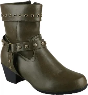 JFISQ Round Toe Western Ankle Boots, Women's Vintage Zipper Belt Buckle Leather Cowboy Boots Ladies Chunky Square Heel Shoes Mid Calf Plus Size Knight Boots