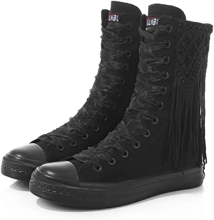 JFISQ Women's Canvas Single Shoes 2022 New, Embroidery Beaded Tassel Flats Short Booties Shoes Round Toe Work Boots Lace-Up Zipper Comfortable Sneakers Casual Ankle Boots