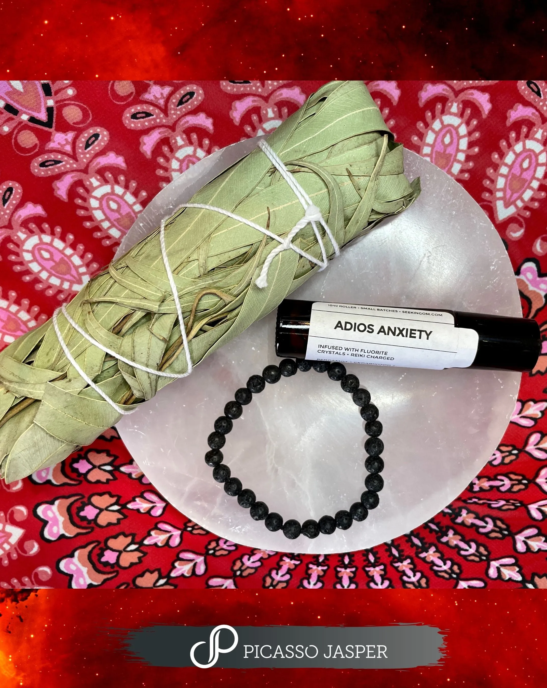 Last Ones! Adios Anxiety Bundle: Roller Ball   Lava Bracelet   Eucalyptus Smudge Bundle