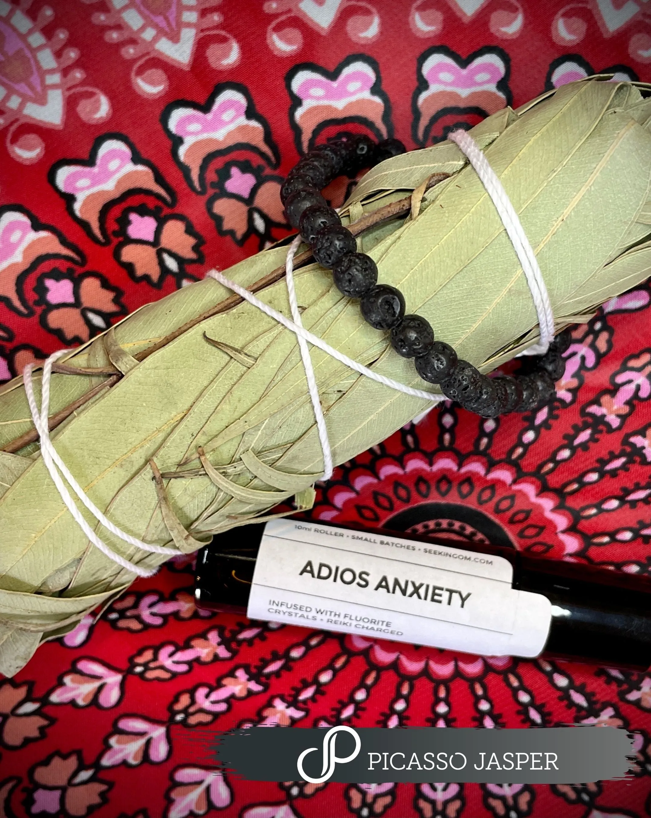 Last Ones! Adios Anxiety Bundle: Roller Ball   Lava Bracelet   Eucalyptus Smudge Bundle