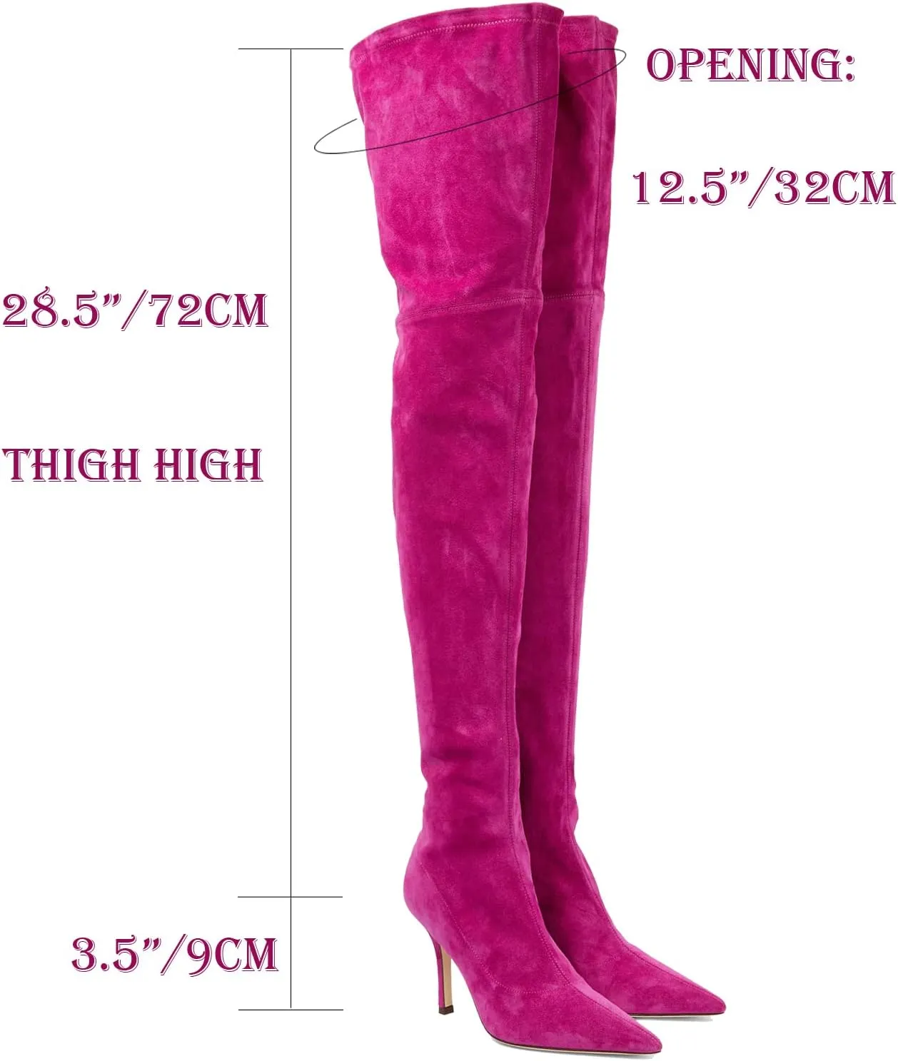 LEHOOR Sexy High Heels Thigh High Stiletto Boots Women Pointed Toe Stretch Zip Kitten Heel Suede Over Knee Boots 4-11 M US
