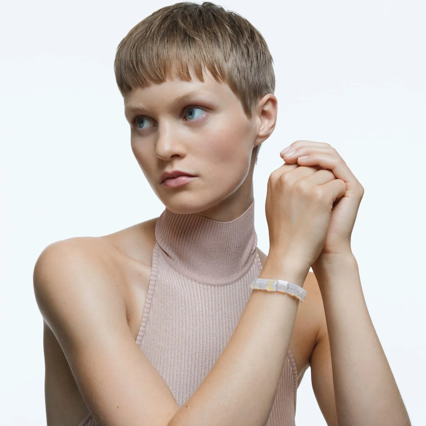 LETRA MOON BRACELET, WHITE, GOLD-TONE PLATED