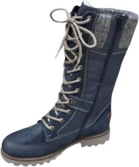 LIUsj JUNST Women Mid-Calf Boots Platform Chunky Heel Lace Up Winter Boots Fashion Wool Round Toe Side Zip Closure Combat Boots Women's Ankle Boots & Booties Ladies Snow Boots,Blue,43