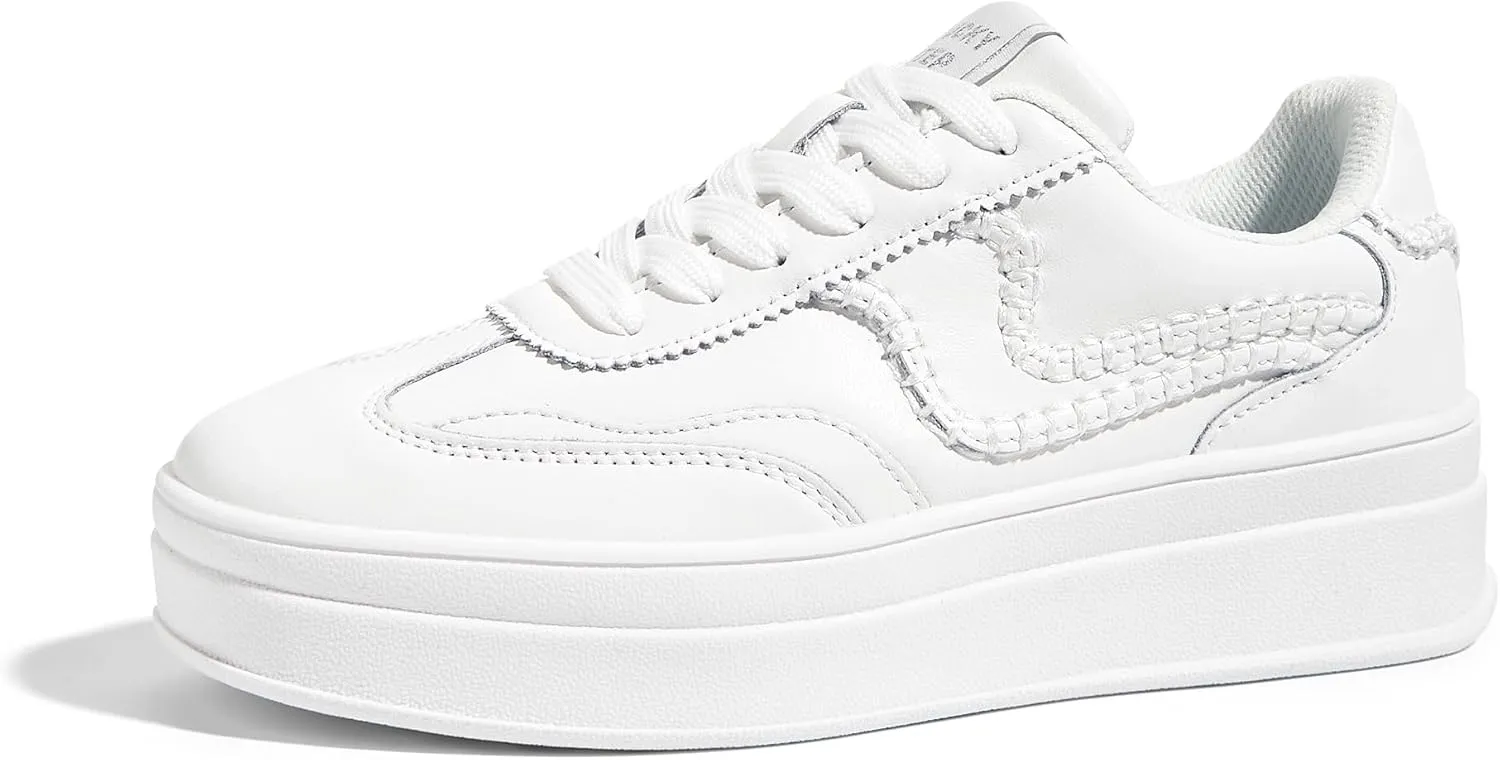LUCKY STEP Women's Platform Fashion Sneakers Thick Sole Suede Genuine Leather Classic Rubber Gum Sole Low Top Casual Walking Shoes