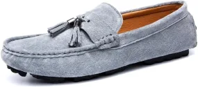 Mens Loafers Shoe Round Toe Solid Color with Tassel Suede Vamp Driving Loafers Resistant Flat Heel Anti-Slip Walking Slip On