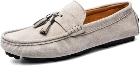 Mens Loafers Shoe Round Toe Solid Color with Tassel Suede Vamp Driving Loafers Resistant Flat Heel Anti-Slip Walking Slip On