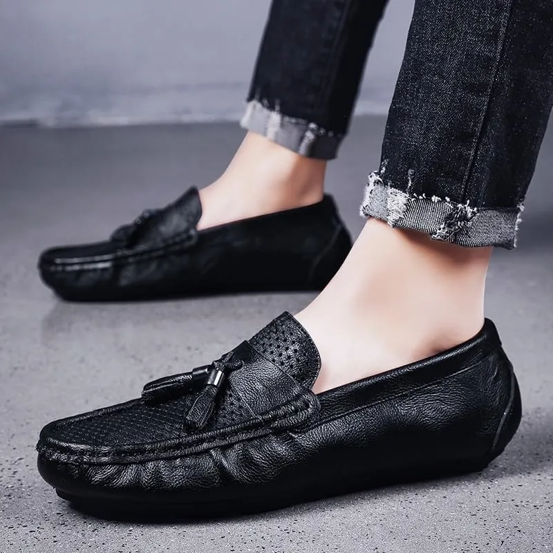 Men's Loafers Shoes Round Toe Solid Color Breathable with Tassel Driving Loafers Anti-Slip Flat Heel Comfortable Fashion Wedding Slip On