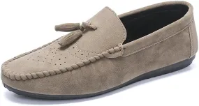 Mens Loafers Solid Color Faux Leather with Tassel Loafer Shoes Lightweight Flat Heel Anti-Slip Party Outdoor Slip-on