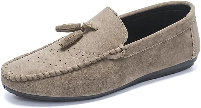 Mens Loafers Solid Color Faux Leather with Tassel Loafer Shoes Lightweight Flat Heel Anti-Slip Party Outdoor Slip-on