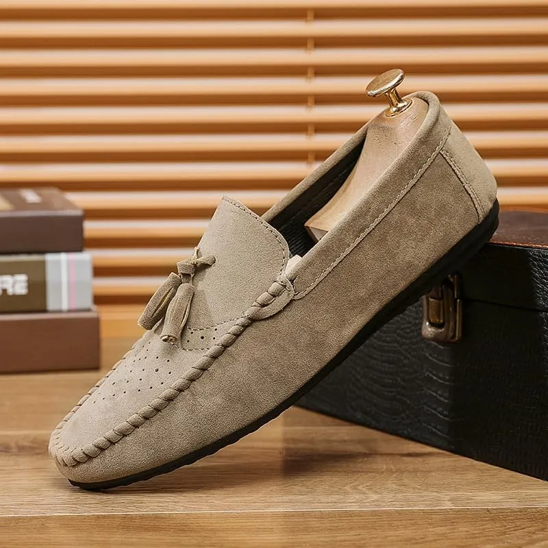 Mens Loafers Solid Color Faux Leather with Tassel Loafer Shoes Lightweight Flat Heel Anti-Slip Party Outdoor Slip-on