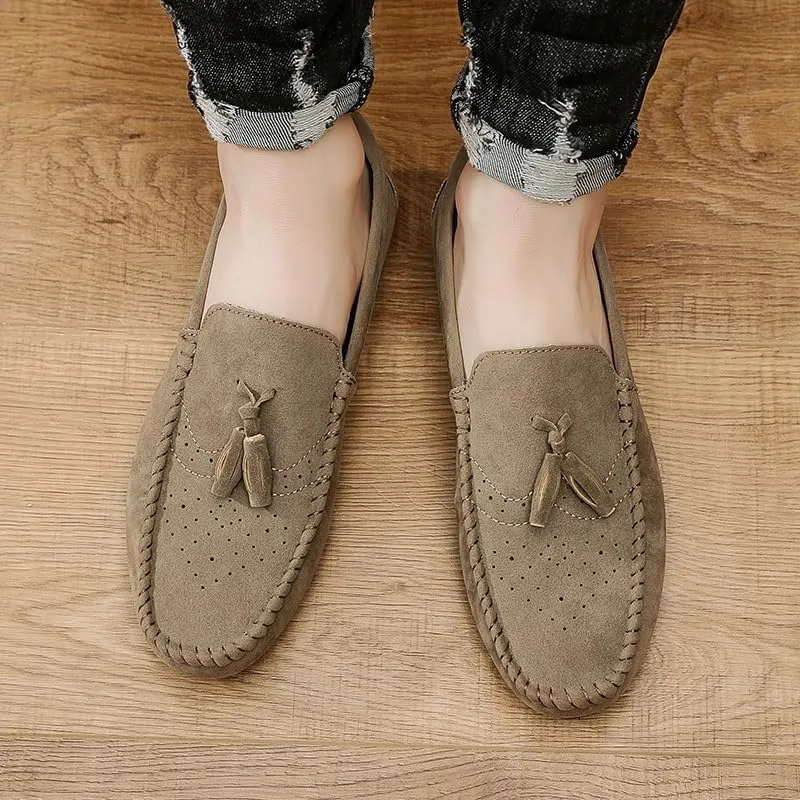 Mens Loafers Solid Color Faux Leather with Tassel Loafer Shoes Lightweight Flat Heel Anti-Slip Party Outdoor Slip-on