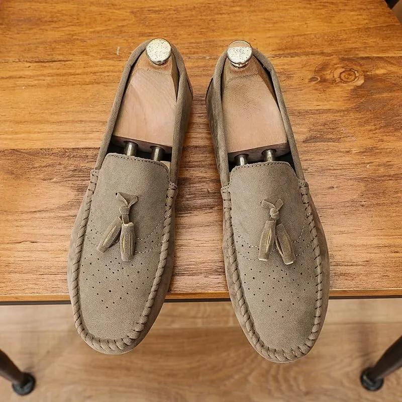 Mens Loafers Solid Color Faux Leather with Tassel Loafer Shoes Lightweight Flat Heel Anti-Slip Party Outdoor Slip-on