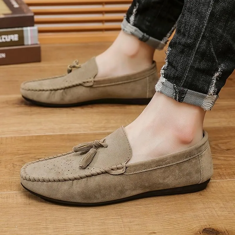 Mens Loafers Solid Color Faux Leather with Tassel Loafer Shoes Lightweight Flat Heel Anti-Slip Party Outdoor Slip-on