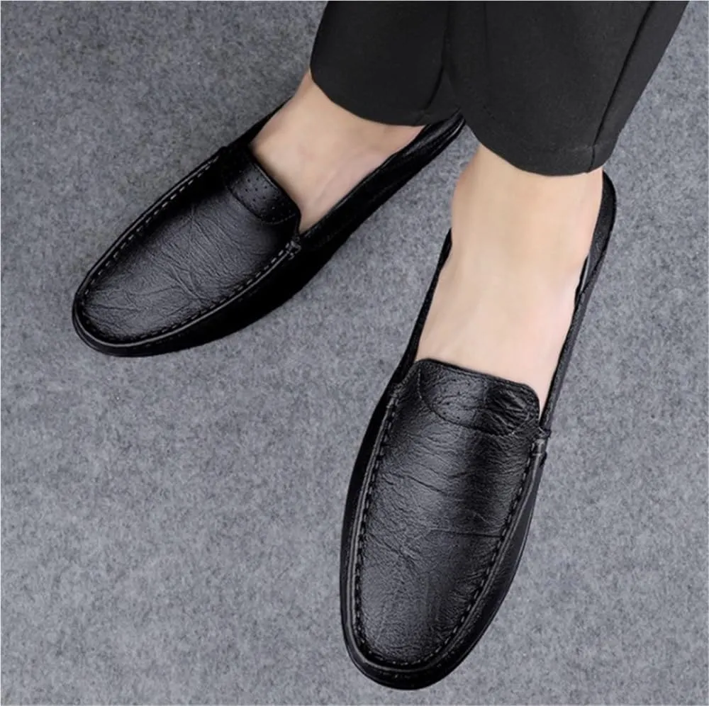 Mens Loafers Solid Colors Simple PU Leather Flat Heel Comfortable Lightweight Outdoor Slip-On Boat Shoes