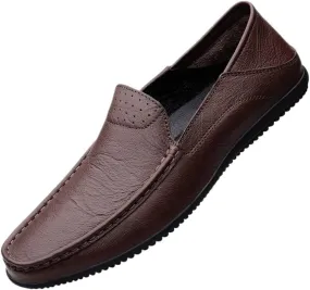 Mens Loafers Solid Colors Simple PU Leather Flat Heel Comfortable Lightweight Outdoor Slip-On Boat Shoes
