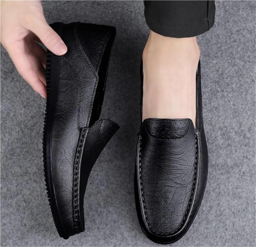 Mens Loafers Solid Colors Simple PU Leather Flat Heel Comfortable Lightweight Outdoor Slip-On Boat Shoes