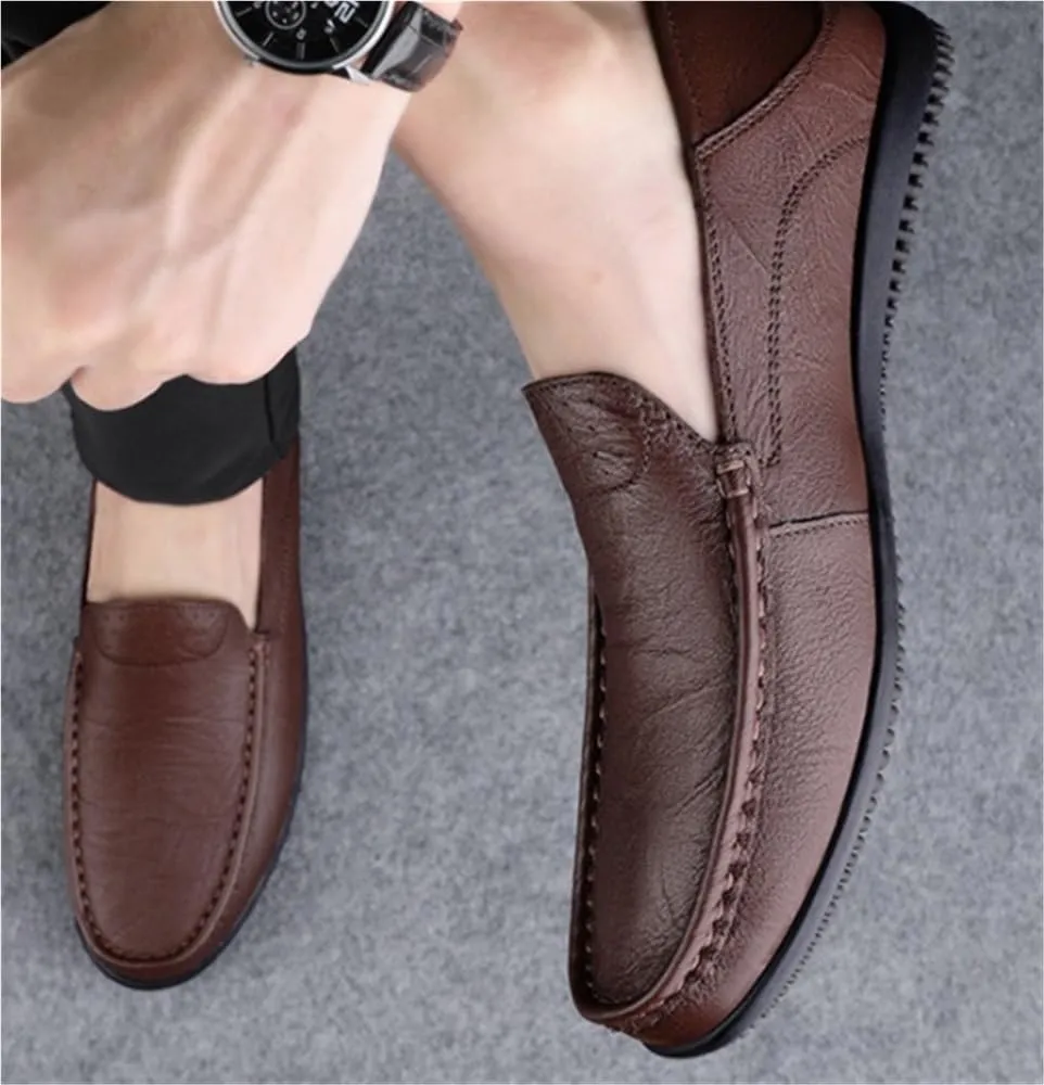 Mens Loafers Solid Colors Simple PU Leather Flat Heel Comfortable Lightweight Outdoor Slip-On Boat Shoes