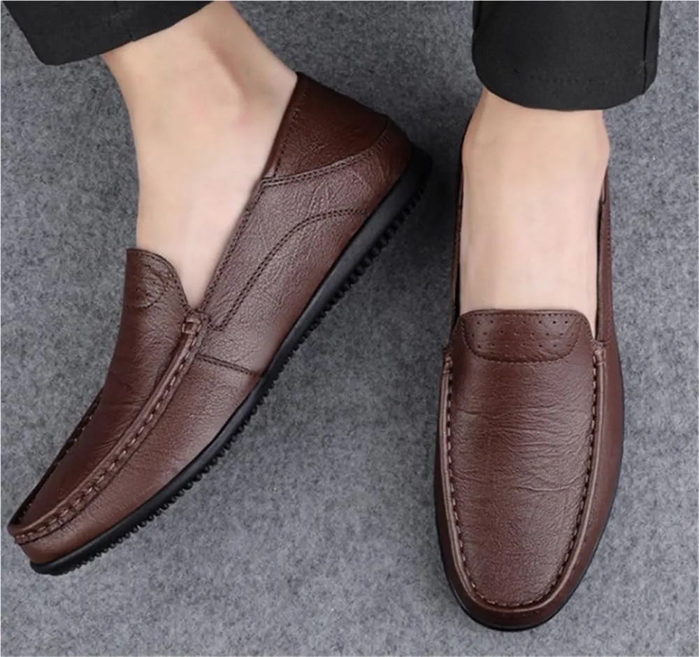 Mens Loafers Solid Colors Simple PU Leather Flat Heel Comfortable Lightweight Outdoor Slip-On Boat Shoes