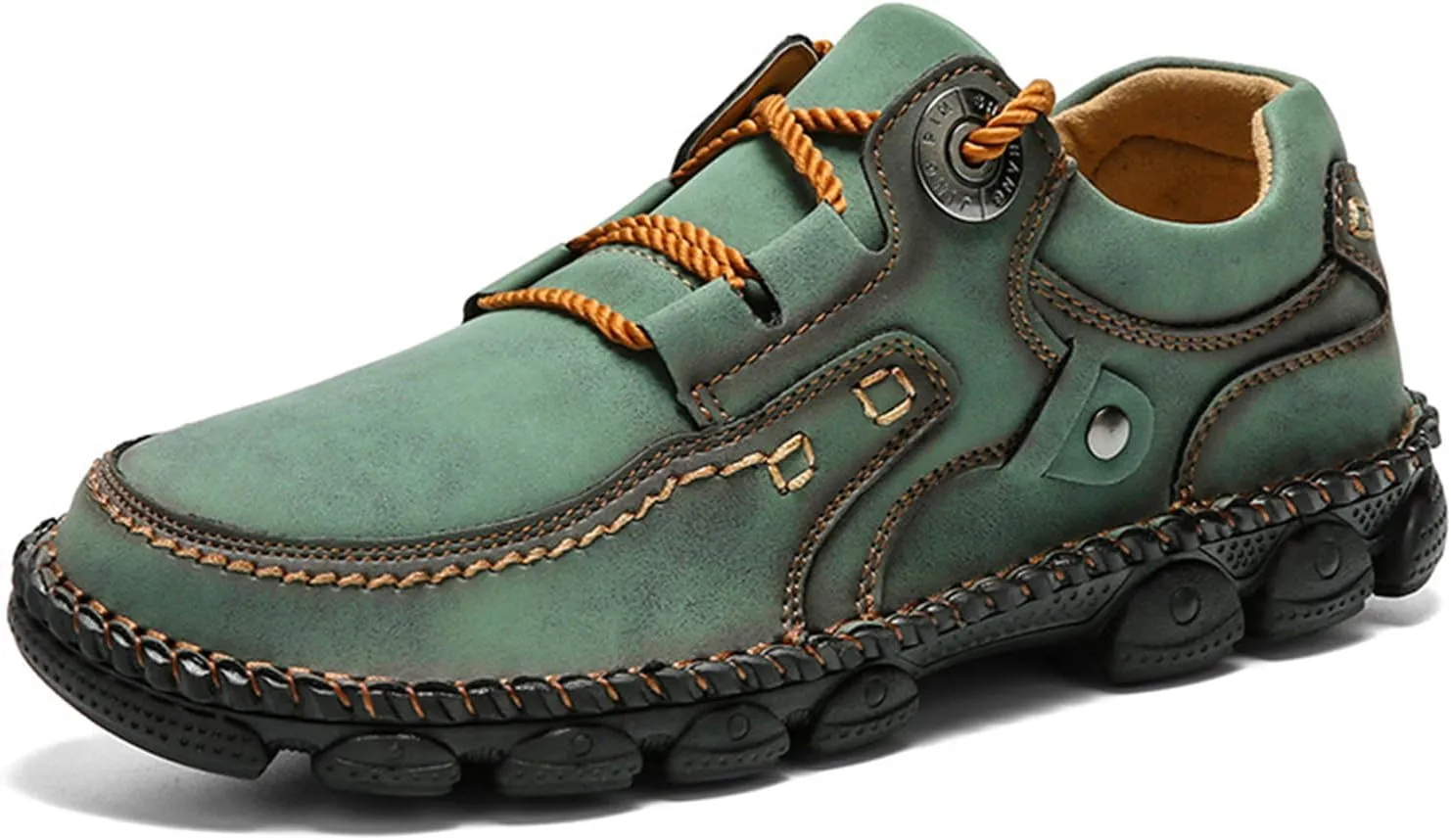 Men's Vintage Leather Casual Loafers Hand-Stitched Lace-Up Non-Slip Waterproof Sneakers Fashionable Comfortable Walking Driving Shoes