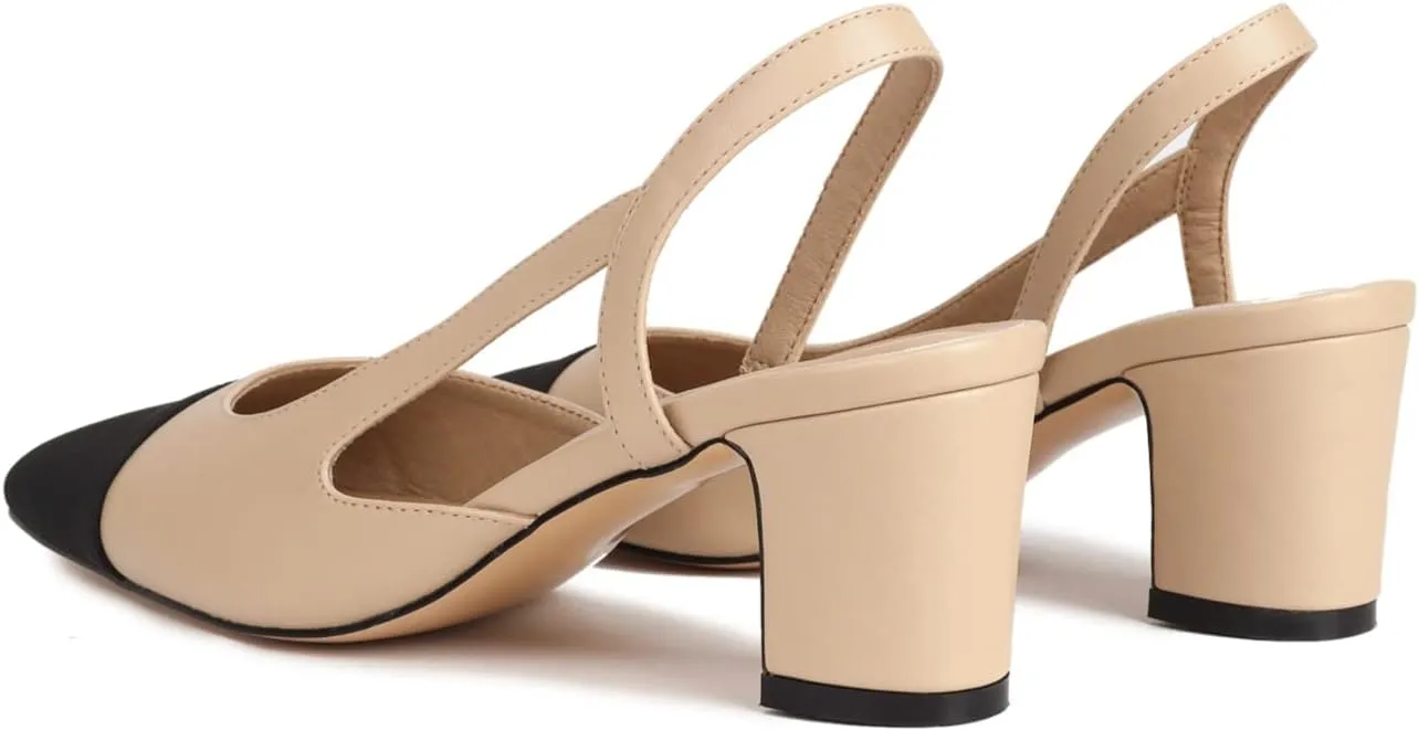 MICIFA Slingback Heels for WomenRound Toe Chunky Heeled Pumps Ankle Strap Fashion Splicing Dress Shoes